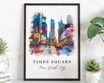 Times Square watercolor travel art - Manhattan, Times Square NYC print, Wedding gift, Birthday present, Custom Text, Perfect Gift