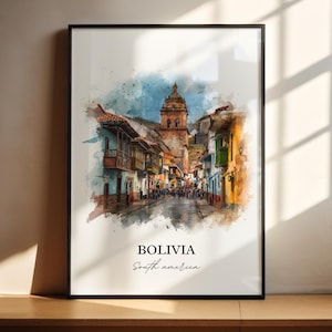 Bolivia Wall Art, Bolivia Print, Bolivia Watercolor Art, Bolivia Country Gift, Travel Print, Travel Poster, Housewarming Gift