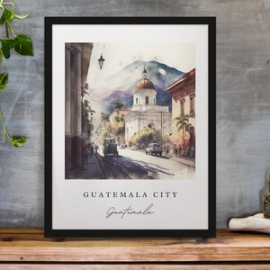 Guatemala City traditional travel art - Guatemala, Central America poster, Wedding gift, Birthday present, Custom Text, Personalized Gift