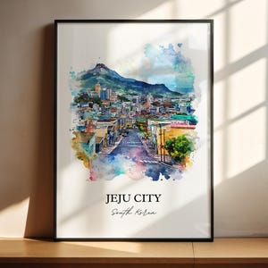 Jeju-stad muurkunst, Jeju, Zuid-Korea print, Zuid-Korea aquarel kunst, Jeju City SK cadeau, reizen print, reizen poster, housewarming cadeau