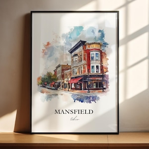 Mansfield OH Wall Art, Richland County Print, Ohio Watercolor Art, Mansfield Ohio Gift, Travel Print, Travel Poster, Housewarming Gift