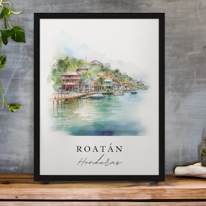 Roatán traditional travel art - Honduras, Roatán poster, Wedding gift, Birthday present, Custom Text, Personalized Gift