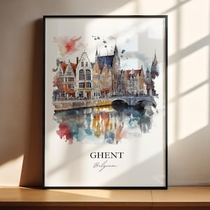 Ghent Belgium Wall Art, Ghent Print, Belgium Watercolor Art, Ghent Belgium Gift, Travel Print, Travel Poster, Housewarming Gift