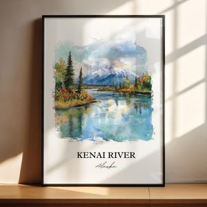 Kenai River Wall Art, Anchorage AK Print, Alaska Watercolor Art, Kenai River Alaska Gift, Travel Print, Travel Poster, Housewarming Gift