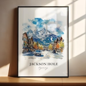 Jackson Hole Wall Art, Jackson Wyoming Print, Wyoming Watercolor Art, Jackson Hole Gift, Travel Print, Travel Poster, Housewarming Gift