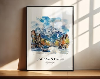 Jackson Hole Wall Art, Jackson Wyoming Print, Wyoming Watercolor Art, Jackson Hole Gift, Travel Print, Travel Poster, Housewarming Gift