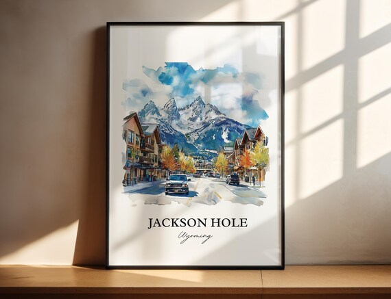 Jackson Hole Wall Art, Jackson Wyoming Print, Wyoming Watercolor Art, Jackson Hole Gift, Travel Print, Travel Poster, Housewarming Gift