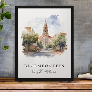 Bloemfontein traditional travel art - South Africa, Bloemfontein poster, Wedding gift, Birthday present, Custom Text, Personalized Gift