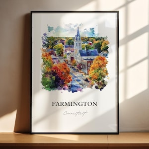 Farmington CT Wall Art, Hartford County Print, Connecticut Watercolor Art, Farmington Gift, Travel Print, Travel Poster, Housewarming Gift