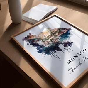 Monaco Watercolor Map Art Print – French Riviera Travel Poster image 3