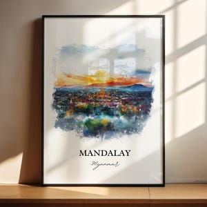 Mandalay Myanmar Wall Art, Myanmar Print, Myanmar Watercolor Art, Mandalay Gift, Travel Print, Travel Poster, Housewarming Gift