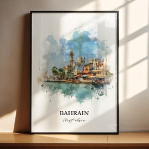 Bahrain Wall Art, Bahrain Print, Bahrain Watercolor Art, Bahrain Gift, Travel Print, Travel Poster, Housewarming Gift