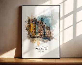 Poland Wall Art, Poland Print, Poland Watercolor Art, Poland Country Gift, Travel Print, Travel Poster, Housewarming Gift