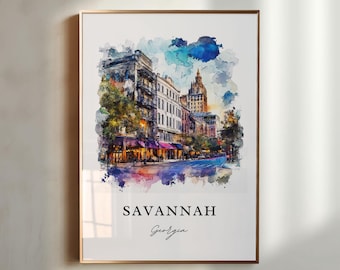 Savannah Georgia Wall Art, Savannah Print, Savannah GA Watercolor Art, Savannah Georgia Gift, Travel Poster, Housewarming Gift