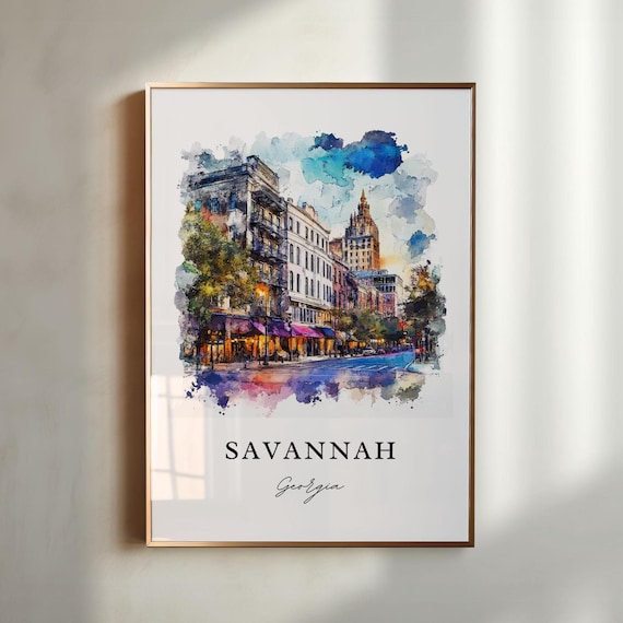 Savannah Georgia Wall Art, Savannah Print, Savannah GA Watercolor Art, Savannah Georgia Gift, Travel Poster, Housewarming Gift