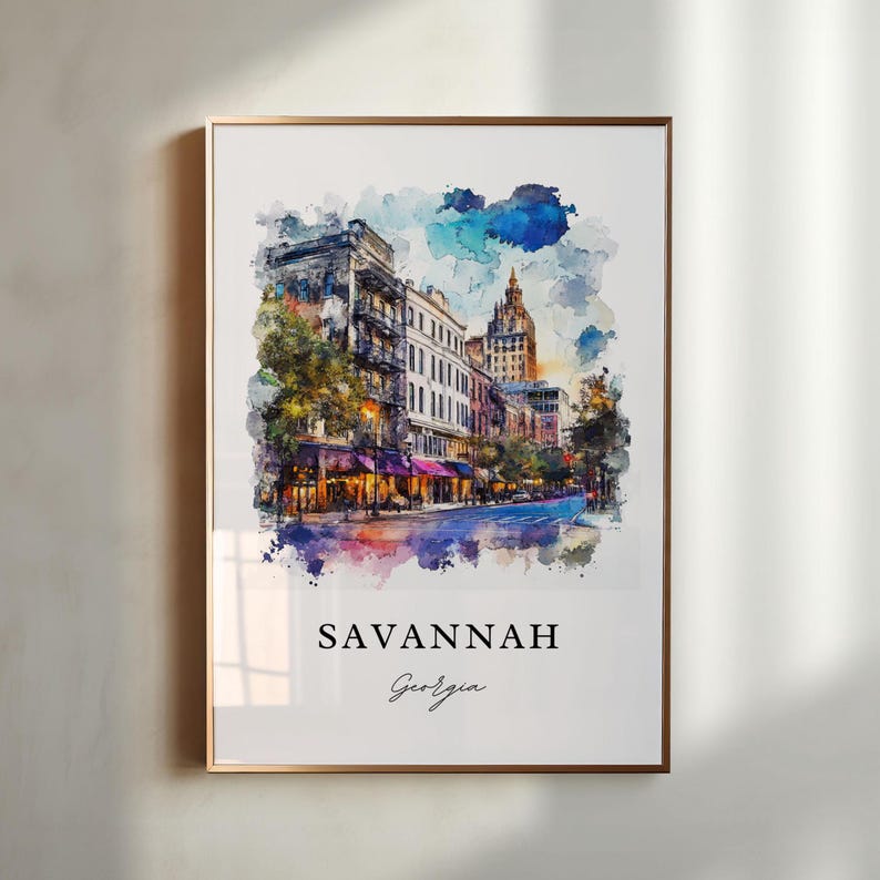 Savannah Georgia Wall Art, Savannah Print, Savannah GA Watercolor Art, Savannah Georgia Gift, Travel Poster, Housewarming Gift image 1