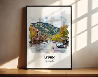 Aspen Wall Art, Aspen CO Print, Aspen Colorado Watercolor Art, Colorado Ski Gift, Travel Print, Travel Poster, Housewarming Gift