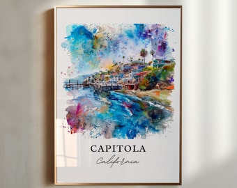 Capitola CA Wall Art, Capitola Print, Capitola Watercolor, Santa Cruz County Gift, Travel Poster, Housewarming Gift