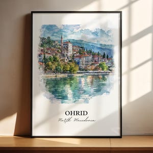 Ohrid Wall Art, Ohrid Print, North Macedonia Watercolor Art, Ohrid North Macedonia Gift, Travel Print, Travel Poster, Housewarming Gift