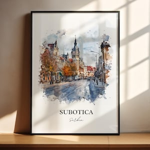 Arte mural de Subotica, impresión del distrito de North Backa, acuarela de Serbia, regalo de Subotica, impresión de viaje, póster de viaje, regalo de inauguración de la casa