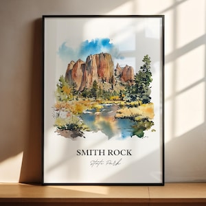 Smith Rock State Park Art, Deschutes County Print, Oregon Watercolor, Smith Rock Park Gift, Travel Print, Travel Poster, Housewarming Gift
