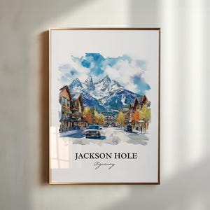 Väggkonst i Jackson Hole, tryck i Jackson, Wyoming, akvarellkonst i Wyoming, present till Jackson Hole, resetryck, reseaffisch, inflyttningspresent bild 3