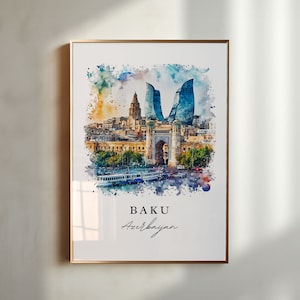 Baku wall art - Azerbaijan, Baku print, Baku Azerbaijan Wedding gift, Birthday present, Custom Text, Perfect Gift