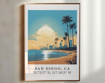 Plakat z panoramą San Diego – podróż do Kalifornii