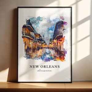 Arte mural de Nueva Orleans, impresión de Nueva Orleans, acuarela de Nueva Orleans, regalo de Bourbon Street, póster de viaje, regalo de inauguración de la casa imagen 4