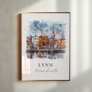 Lynn MA Wall Art, Lynn Massachusetts Print, Essex County MA Watercolor Art, Lynn MA Gift, Travel Poster, Housewarming Gift