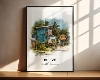 Quadri del Belize, stampe del Belize, acquerelli del Belize, regali a tema Belize, stampe di viaggio, poster di viaggio, regali per l'inaugurazione della casa