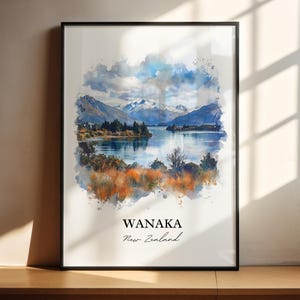 Wanaka Wall Art, Wanaka Print, New Zealand Watercolor Aert, Wanaka NZ Gift, Travel Print, Travel Poster, Housewarming Gift