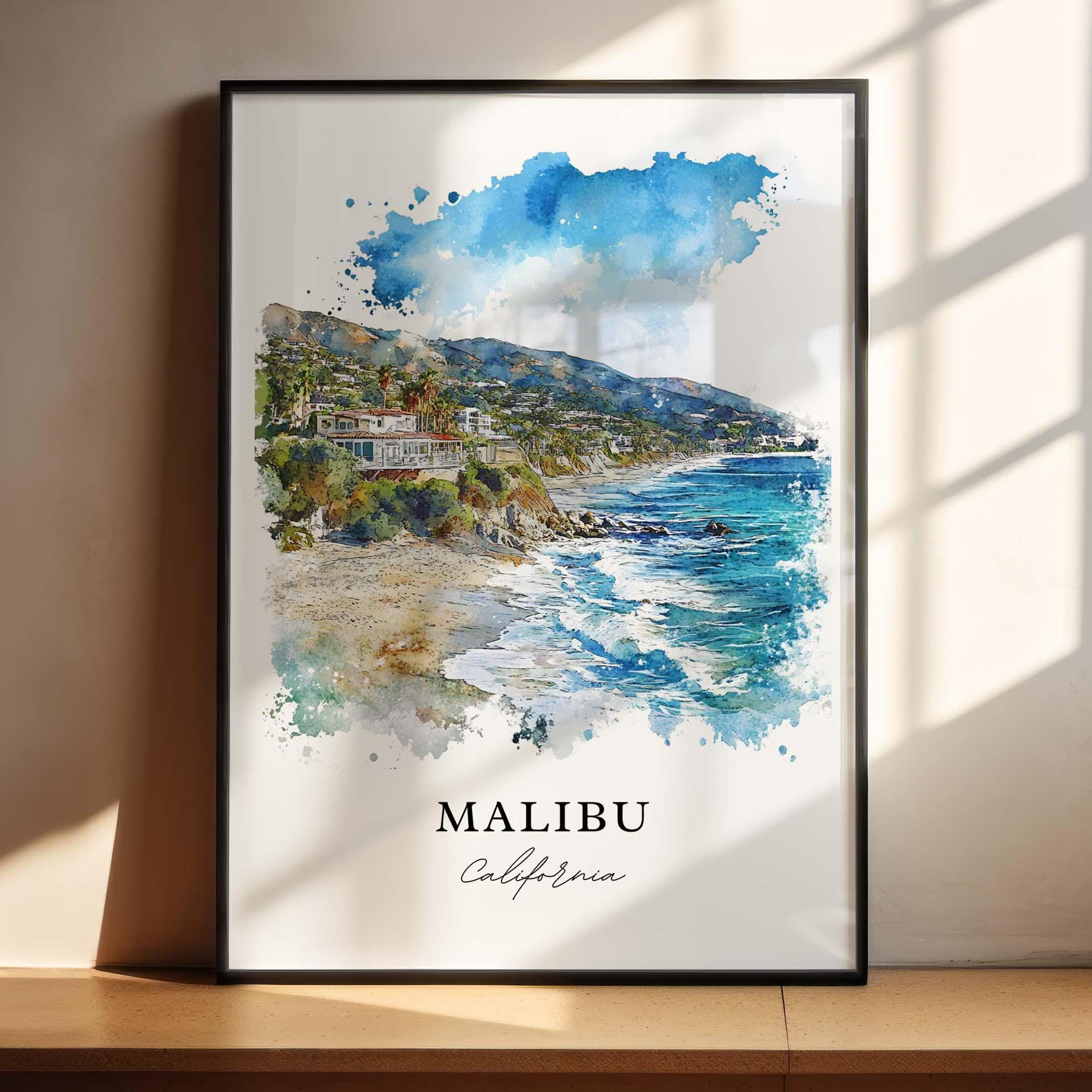 Malibu Wall Art, Malibu California Print, LA Watercolor Art, Malibu Cali Gift