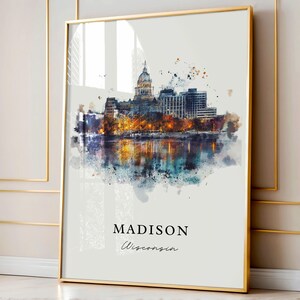 Madison WI Wall Art, Madison Print, Madison Watercolor Art, Madison Wisconsin Gift, Travel Poster, Housewarming Gift image 4