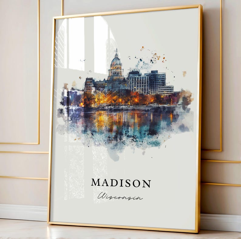 Madison WI Wall Art, Madison Print, Madison Watercolor Art, Madison Wisconsin Gift, Travel Poster, Housewarming Gift image 4