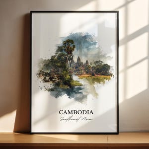 Cambodia Wall Art, Cambodia Print, Cambodia Watercolor Art, Cambodia Country Gift, Travel Print, Travel Poster, Housewarming Gift