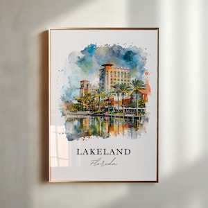 Lakeland FL muurkunst, Lakeland print, Lakeland Florida aquarel kunst, Tampa Florida cadeau, reisposter, housewarmingcadeau