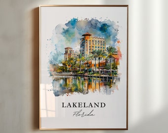 Väggkonst i Lakeland, Florida, tryck i Lakeland, akvarellkonst i Lakeland, present till Tampa, Florida, reseaffisch, inflyttningspresent