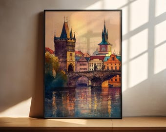 Prague Watercolor Art Prague Travel Print Czech Republic Artwork Czechia Decor Prague Skyline Wall Art