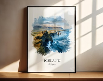 Iceland Wall Art, Iceland Print, Iceland Watercolor Art, Iceland Gift, Travel Print, Travel Poster, Housewarming Gift