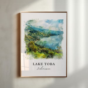 Lake Toba Wall Art, Lake Toba Indonesia Print, Lake Toba Watercolor, Sumatra Indonesia Gift, Travel Poster, Housewarming Gift
