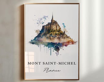 モンサンミッシェル フランス 水彩画のオリジナルアートプリント