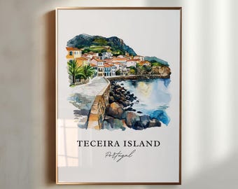 Terceira Island Wall Art, Terceira Print, Terceira Island Portugal Watercolor Art, Azores Gift, Travel Poster, Housewarming Gift