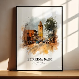 Burkina Faso Wall Art, Burkina Faso Print, Africa Watercolor Art, Burkina Faso Gift, Travel Print, Travel Poster, Housewarming Gift
