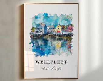 Arte mural de Wellfleet MA, impresión de Cape Cod MA, acuarela de Wellfleet, regalo de Wellfleet, póster de viaje, regalo de inauguración de la casa