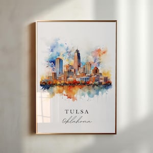Tulsa OK Wall Art, Tulsa Print, Tulsa Watercolor Art, Tulsa Oklahoma Gift, Travel Poster, Housewarming Gift