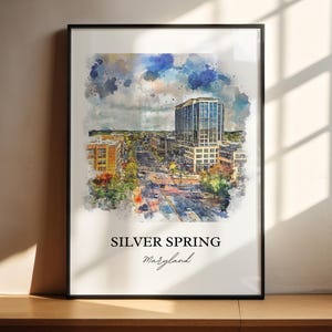 Art mural Silver Spring MD, impression du comté de Montgomery, aquarelle du Maryland, cadeau Silver Spring, impression de voyage, affiche de voyage, cadeau de pendaison de crémaillère