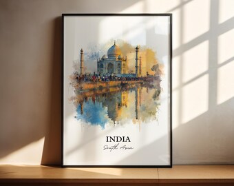 Arte mural de la India, lámina de la India, acuarela de la India, regalo de Nueva Delhi, lámina de viaje, póster de viaje, regalo de inauguración de casa