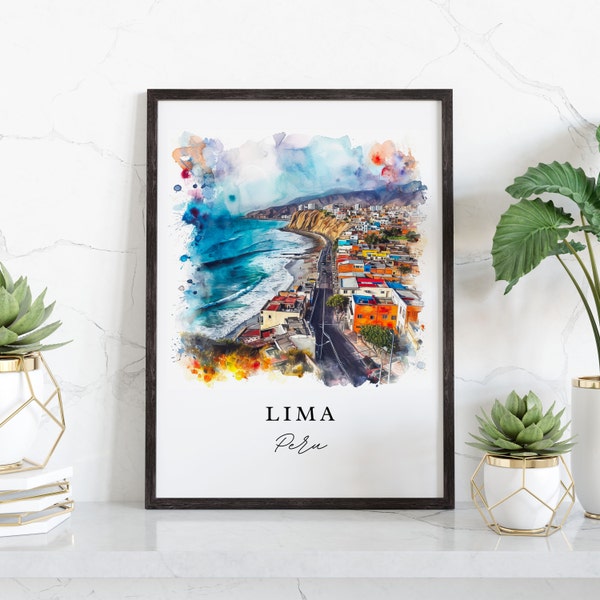 Lima watercolor travel art - Peru, Lima print, Wedding gift, Birthday present, Custom Text, Perfect Gift