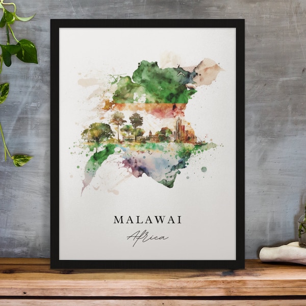 Malawi traditional travel art - Malawi, Africa poster, Wedding gift, Birthday present, Custom Text, Personalised Gift